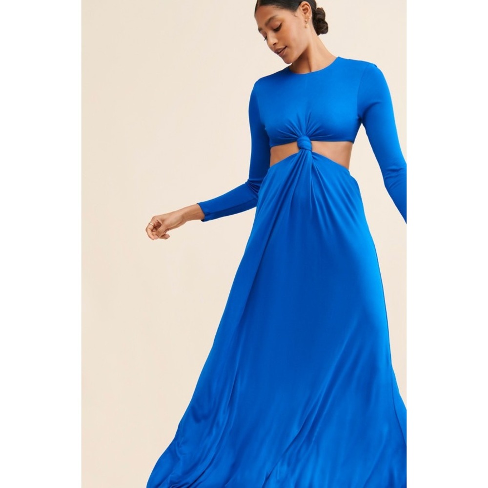 Farm Rio Blue Long Sleeve Cutout Knot Maxi Dress Medium Stretchy